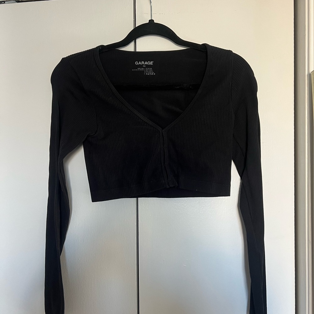 Garage Black V-Neck Ribbed Crop Top